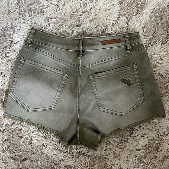 Sun & Shadow - Olive Green Distressed Denim Shorts - Picture 2 of 5